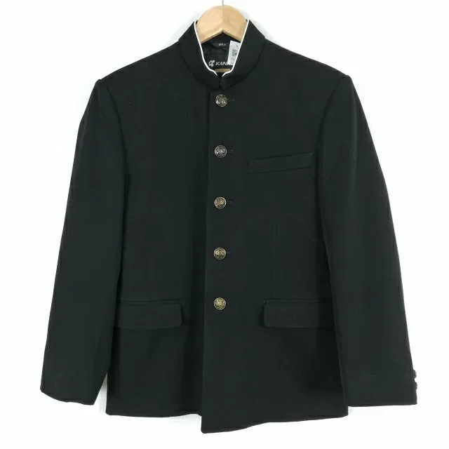 学生服 学ラン 160A 男子 カンコー 上着 丸洗い可 ウール混 標準型学生服 ラウンドカラー カシドス 黒 中古 ランクC a3 JJ6771