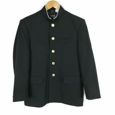 学生服 学ラン 160A 男子 上着 丸洗い可 ウール混 標準型学生服 ラウンドカラー カシドス 黒 中古 ランクC a3 JJ6820