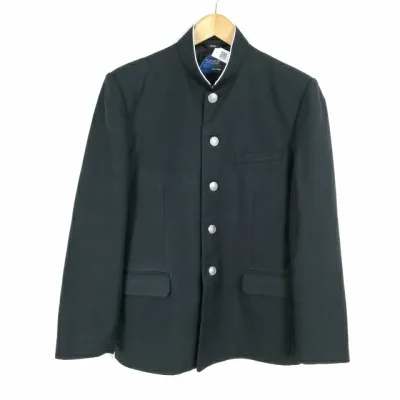学生服 学ラン 170A 男子 富士ヨット 上着 ウール混 学校指定制服 ラウンドカラー サージ 黒 中古 ランクC a3 JJ6994