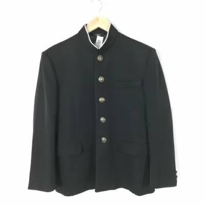 学生服 学ラン 160A 男子 トンボ 上着 丸洗い可 ウール混 標準型学生服 ラウンドカラー カシドス 黒 中古 ランクC a3 JJ7154