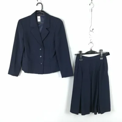ブレザー スカート 上下2点セット 冬物 女子 学生服 中学 高校 紺 制服 中古 ランクC NA5264