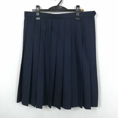 スクールスカート 大きいサイズ 夏物 w80-丈63 紺 中学 高校 プリーツ 学生服 制服 女子 中古 HK7491