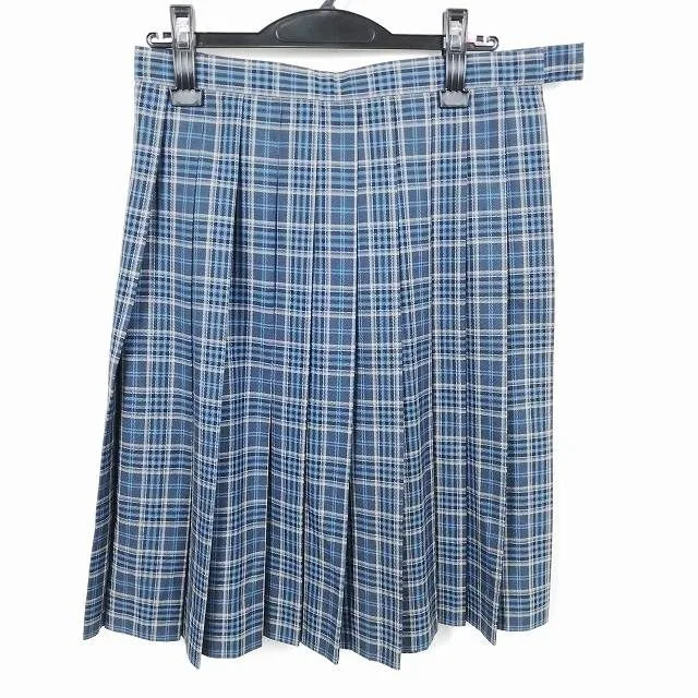 スクールスカート 大きいサイズ 冬物 w72-丈59 チェック 中学 高校 プリーツ 学生服 制服 女子 中古 HK7875