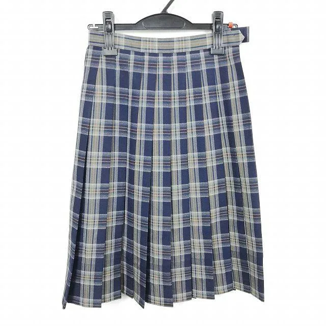 スクールスカート 夏物 w60-丈63 チェック 中学 高校 プリーツ 学生服 制服 女子 中古 HK7889