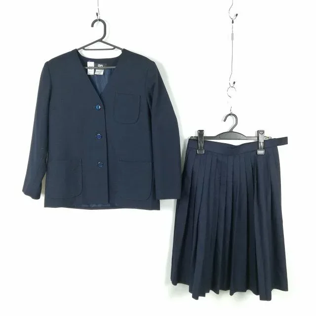 イートン スカート 上下2点セット 170 大きいサイズ 冬物 女子 学生服 中学 高校 紺 制服 中古 ランクC NA8249