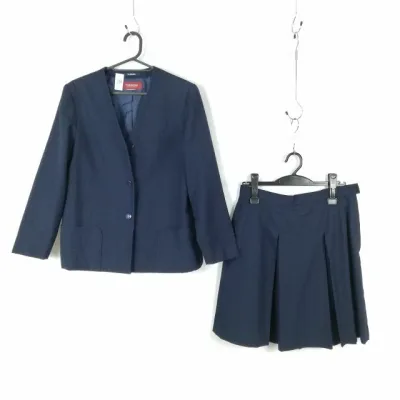 イートン スカート 上下2点セット トンボ 冬物 女子 学生服 中学 高校 紺 制服 中古 ランクC NA8251