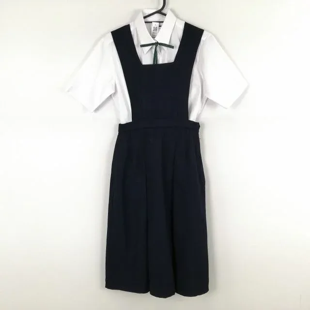 ジャンパースカート 紐タイ ウエスト62 冬物 女子 学生服 中学 高校 紺 制服 中古 ランクC NA8615