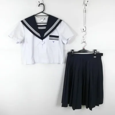 セーラー服 スカート 上下2点セット 160A 大きいサイズ 夏物 白3本線 女子 学生服 中学 高校 白 制服 中古 ランクC NA8425