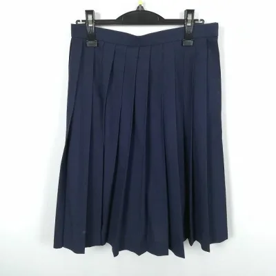 スクールスカート 夏物 w69-丈65 紺 中学 高校 プリーツ 学生服 制服 女子 中古 HK8539