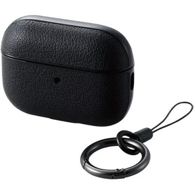 【5個セット】 エレコム AirPods Pro ケース レザー AVA-AP4PLCBK ブラック ELECOM AVA AP4PLC MagSafe対応 衝撃吸収 カラビナ付き ワイヤレスイヤホン カバー