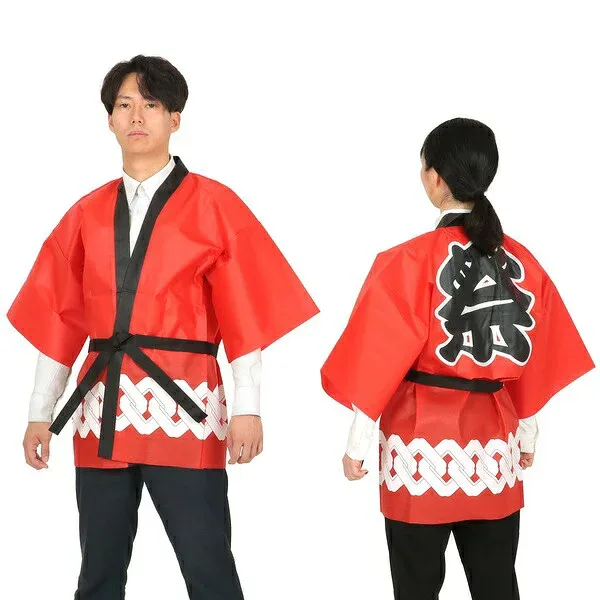 織布 ハッピ 法被 レッド 大人用 ATC18756 祭り イベント 衣装 運動会 文化祭 カラー