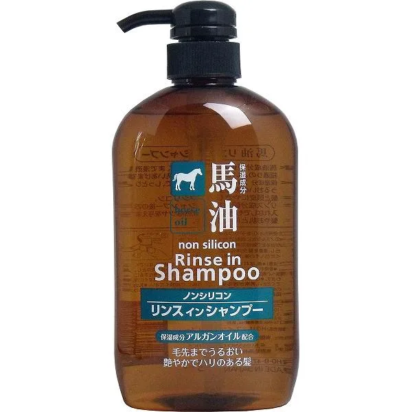 【6個セット】 馬油 ノンシリコン リンスインシャンプー 600mL ホテル しっとり シャンプー 馬油シャンプー レディース 施設 薬用 ヘアケア コスメステーシヨン 保湿 熊野油脂 リンス スカルプケア うるおい バーユ 弱酸性 コンディショナー 温泉