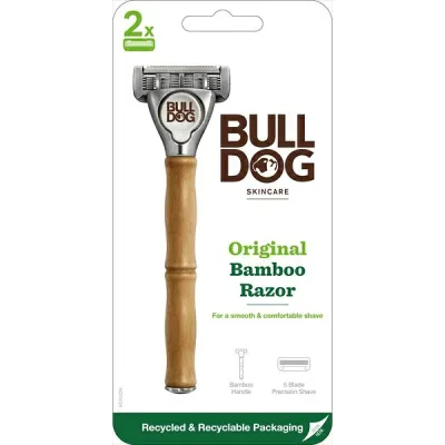 【5個セット】 BULLDOG バンブー カミソリ ホルダー 本体 竹製 メンズ シェービング オリジナル デザイン 天然素材 環境配慮 髭剃り ハンドル アロエ配合