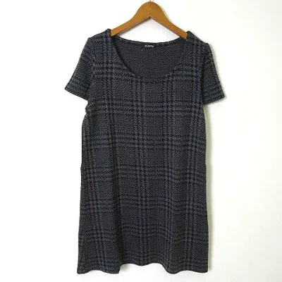 【中古】CLASSA クラッサ ワンピース ニット 千鳥格子 チェック 半袖 フレア M グレー 黒 ブラック 美品 レディース 【ベクトル 古着】 200907 ベクトルプレミアム店