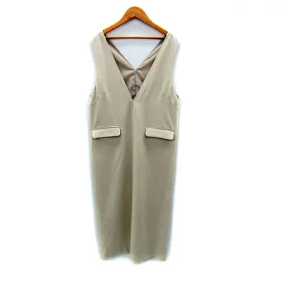 【中古】ナチュラルビューティーベーシック NATURAL BEAUTY BASIC ジャンパースカート ワンピース ミモレ丈 マキシ丈 Vネック 無地 M ライトベージュ /SY43 レディース 【ベクトル 古着】 250501