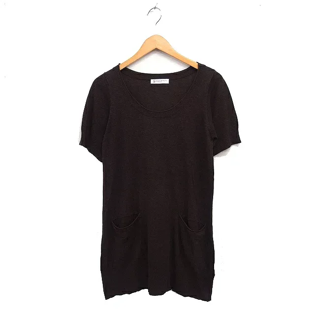 【中古】B&Y ユナイテッドアローズ BEAUTY&YOUTH ビューティー&ユース ニット チュニック 半袖 オーバルネック 無地 コットン 綿 ブラウン 茶 /FT2 レディース 【ベクトル 古着】 250815