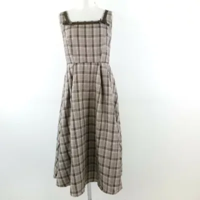 【中古】m petit by misako ジャンパースカート ロング チェック リボン 茶 M *T917 レディース 【ベクトル 古着】 251105