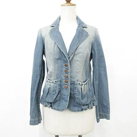 【中古】エンポリオアルマーニ EMPORIO ARMANI ジャケット テーラーカラー シングル サイドベンツ デニム ビンテージ加工 綿 青 ブルー 40 レディース 【ベクトル 古着】 260426