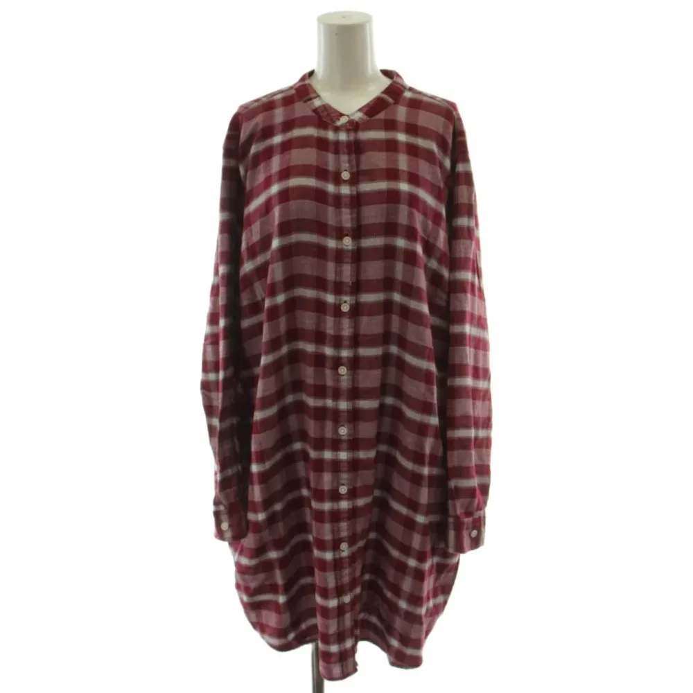 【中古】エディーバウアー EDDIE BAUER シャツワンピース PXL 赤 レッド 長袖 チェック柄 ひざ下丈 /GG75 レディース 【ベクトル 古着】 260630