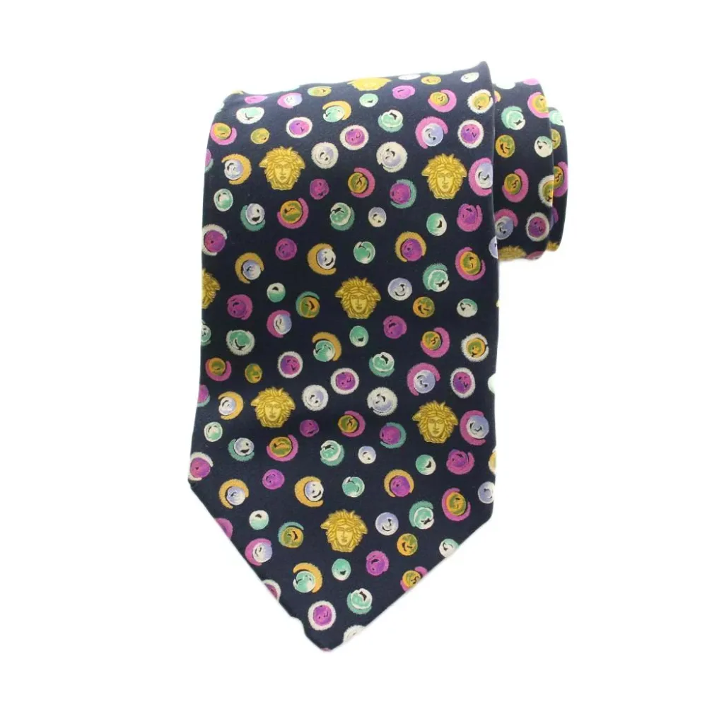 【中古】ジャンニヴェルサーチ ヴェルサーチェ GIANNI VERSACE ネクタイ シルク ドット 総柄 紺 ネイビー マルチカラー /YM メンズ 【ベクトル 古着】 260727