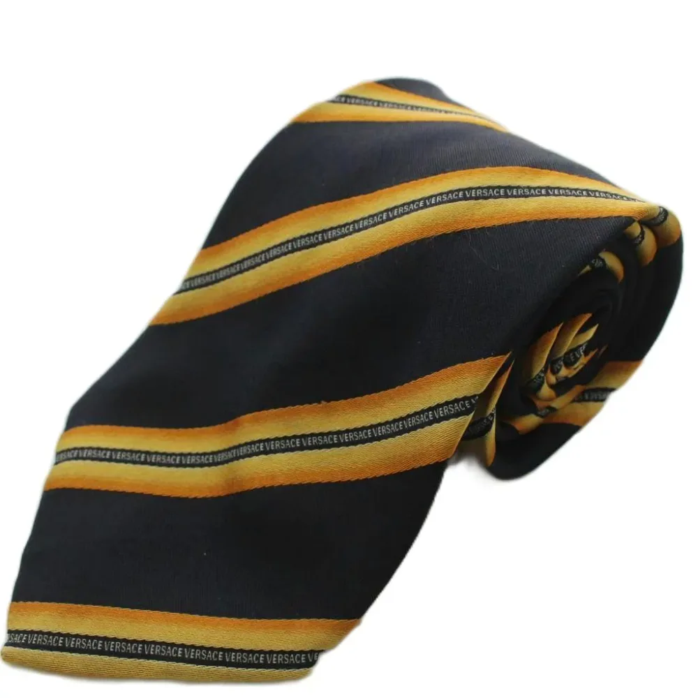 【中古】ヴェルサーチ ヴェルサーチェ VERSACE ネクタイ レギュラータイ シルク 総柄 ブラック オレンジ /GG ■MA メンズ 【ベクトル 古着】 260824