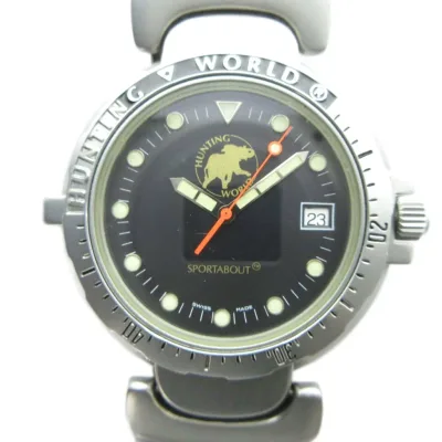 【中古】ハンティングワールド HUNTING WORLD SPM-0141432 腕時計 クォーツ ウォッチ 黒文字盤 カレンダー付き デイト シルバー色 ■GY18 /MQ メンズ 【ベクトル 古着】 260902