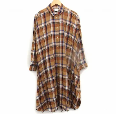 【中古】スピック&スパン Spick&Span チェック シャツ ワンピース 長袖 ロング丈 綿混 F キャメル 茶 ベージュ /FT14 レディース 【ベクトル 古着】 260917