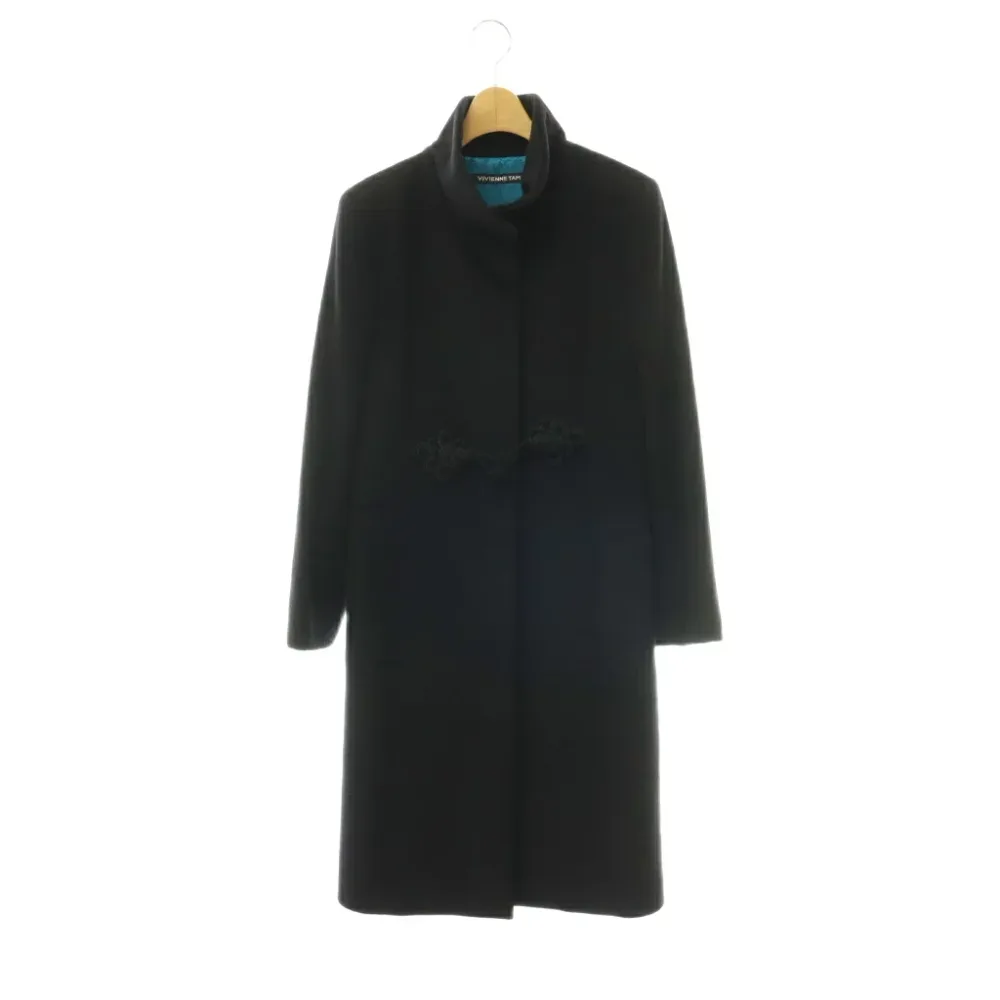 【中古】ヴィヴィアンタム VIVIENNE TAM アンゴラ チャイナボタン ロングコート スタンドカラー アウター 0 黒 ブラック /HS ■OS レディース 【ベクトル 古着】 261006