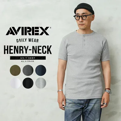 ポイント10倍!AVIREX アビレックス デイリーウエア 半袖 ヘンリーネックTシャツ 6143504【7835934007】【クーポン対象外】【T】【B】|ミリタリーシャツ メンズ インナー 半袖Tシャツ トレーニング タイトフィット ジムウェア 袖短め ブランド 無地 おしゃれ