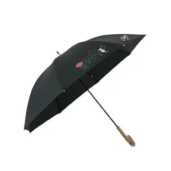 三国 グラスファイバー骨 裏黒コーティング晴雨兼用長傘 バラと猫 黒 S1517502