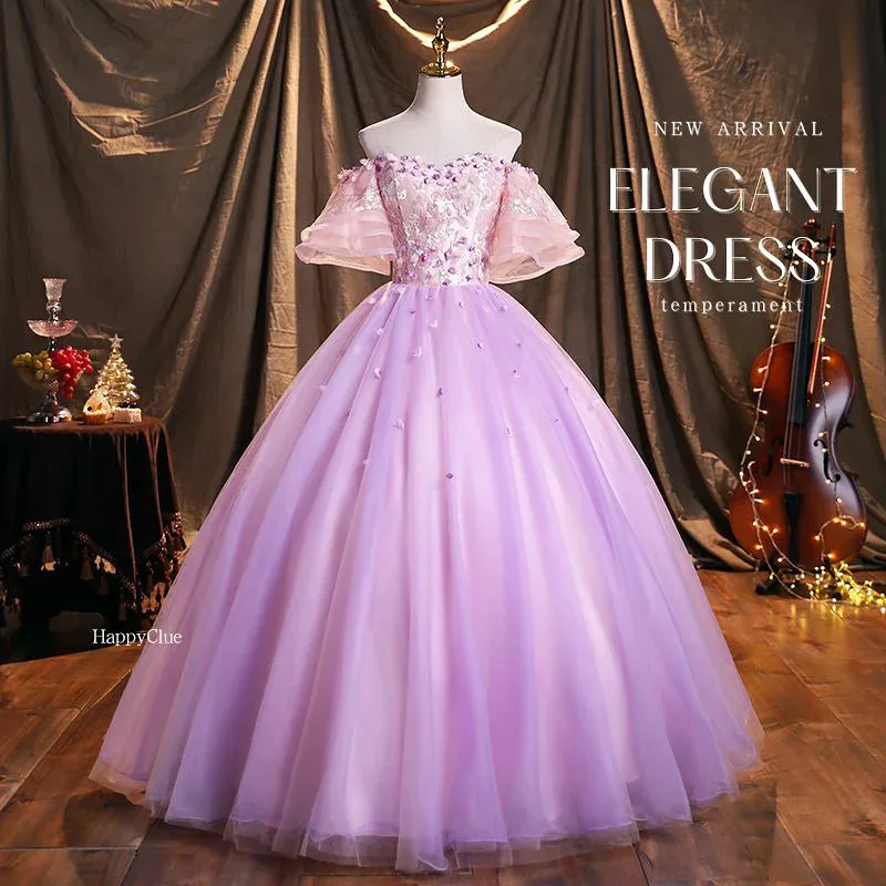 カラードレス 二次会 花嫁 ウェディングドレス オフショルダー 花嫁ドレス プリンセスライン 二次会ドレス レディース パーティードレス 結婚式 お姫様ドレス イブイングドレス 披露宴 コンサート 演奏会 ロングドレス 発表会 フォトウェディング撮影 前撮り パープル 紫
