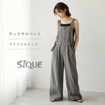 サロペット レディース ボトム オールインワン オーバーオール パンツ ワイドパンツ サロペ ズボン 体型カバー 太ももカバー ゆったり 楽ちん ポケット ノースリーブ ワイド マタニティ