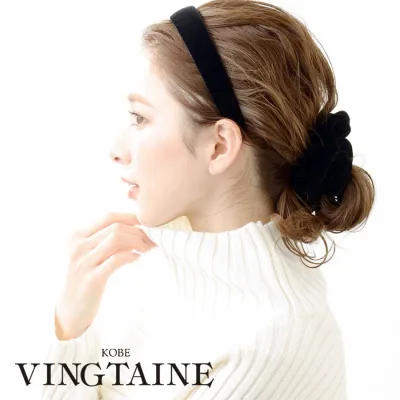 ◆ネコポス送料無料◆カチューシャ ベロア 痛くない ブラック ヘアアクセサリー 秋冬 大人っぽい 上品 レディース 大人っぽい シンプル かわいい HK-79【mbgt】