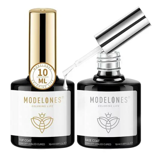 Modelones ジェルネイル トップコート ベースコート 10ml 2本セット ノンワイプ 拭き取り不要 大容量 速乾 ジェルネイル用 UV/LED対応 カラージェルネイル