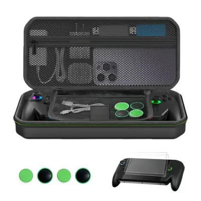 For ROG XBOX Ally X 専用収納バッグ【2025新登場-3 in 1】Lwuckbarrt rog xbox ally x用大容量 ボックス+ ガラスフィルム用 2枚入り+ 4*スティックカバー 軽量 薄型 耐衝撃 防水 防塵 防汚