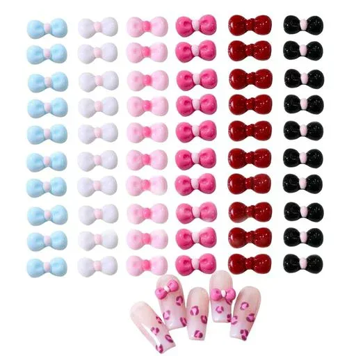 Yuzhiye ネイルパーツ リボン 立体 可愛い 大きめ 白 ピンク 赤 リボンパーツ デコパーツ ネイルアート 60個セット (6色セット)