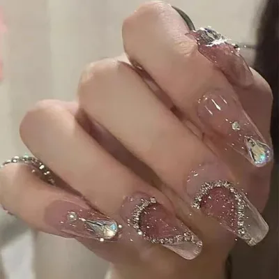 ネイルチップ ロング 付け爪 24枚入 キラキラ 光沢 立体 韓国 人気 おしゃれ ジェルネイル ネイルシール 可愛い 長め ネイルチップ 花嫁ネイル 手作りネイルチップ 両面テープ 蝶 3D付け爪 …