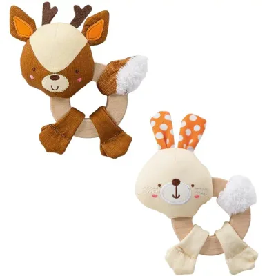 Kids2 Bright Starts クラッチ&ホールド・ウッドトイ しか 11146-01 うさぎ 11146-02 キッズツー シンプリー ブライトスターツ 木製 木のおもちゃ 布製おもちゃ 歯固め ラトル ガラガラ 赤ちゃん ベビー 3ヶ月 ギフト プレゼント ブラックフライデー クリスマス