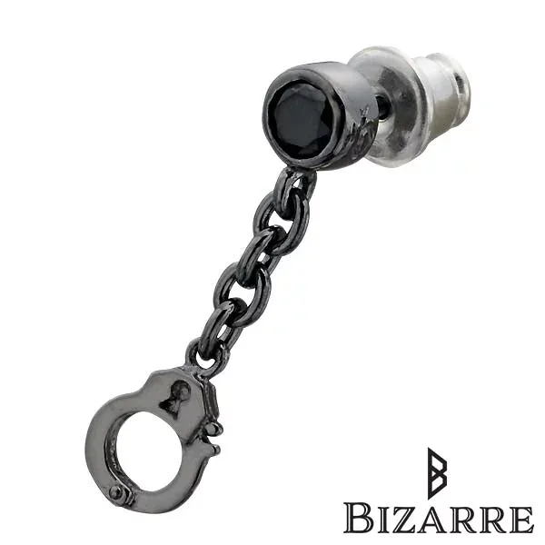 【ポイント2倍!12日まで!】 ビザール BIZARRE 手錠 シルバー スタッド ピアス アクセサリー ブラック 1個売り 片耳用 キュービック ぶら下がり シルバー925 スターリングシルバー SPP045BK