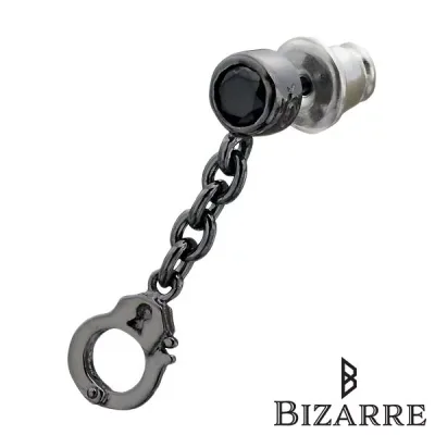 【ポイント2倍!12日まで!】 ビザール BIZARRE 手錠 シルバー スタッド ピアス アクセサリー ブラック 1個売り 片耳用 キュービック ぶら下がり シルバー925 スターリングシルバー SPP045BK