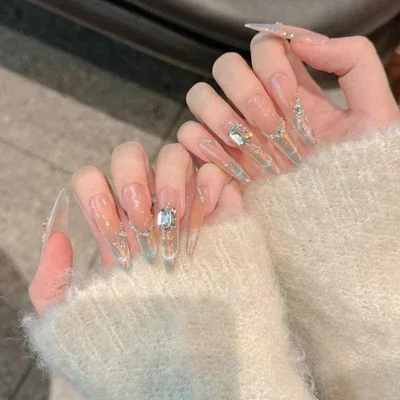 キラキラネイル ワンホンネイル チップ ネイルチップ ネイル アート パッチ 氷の 透明な 猫の 目 なの ウェアラブル ネイル 2025夏 スタイル オーロラ ブラッシュ 白い 手 軽い 高級 ネイルアート 取り外し 可能