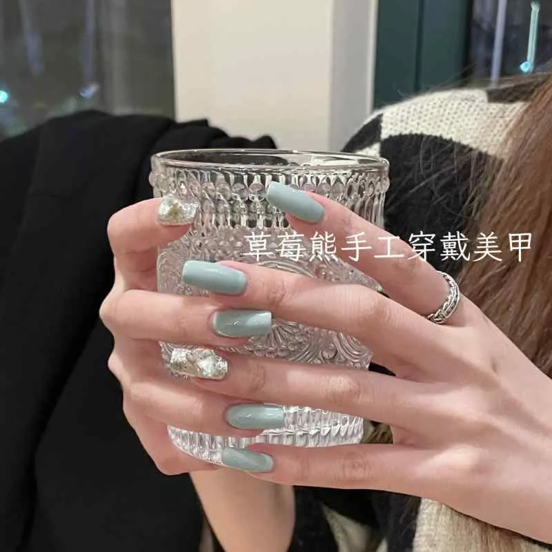 韓国ネイル マグネットネイル フラッシュネイル キラキラ ネイル アート パッチ 春夏の マクロ ン ドーパミン カラー ミント ブルー グリーン フラッシュシルバー ラブ ラインストーン ウェアラブル ネイルアート