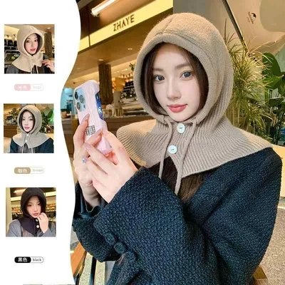 バラクラバ 女性 レディース 韓国 帽子 ウール帽 ニット帽 ショール 耳保護 カップル ポリエステル フリーサイズ つばなし