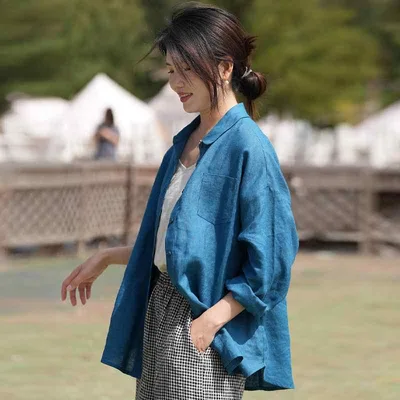 コットンリネン 着心地 柔らかい 無地 大人 レディース シャツ トップス レディース 春夏用 リネン トップス 15点 薄手の ゆったりした カーディガン シャツ 万能な コットンと リネンの 日焼け防止