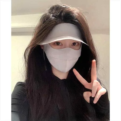 レディース 夏用 フェイスガニー 日焼け防止帽子 UVカット 顔全体カバー 接触冷感 マスク一体 アウトドア 運転用 軽量 通気性 伸縮性