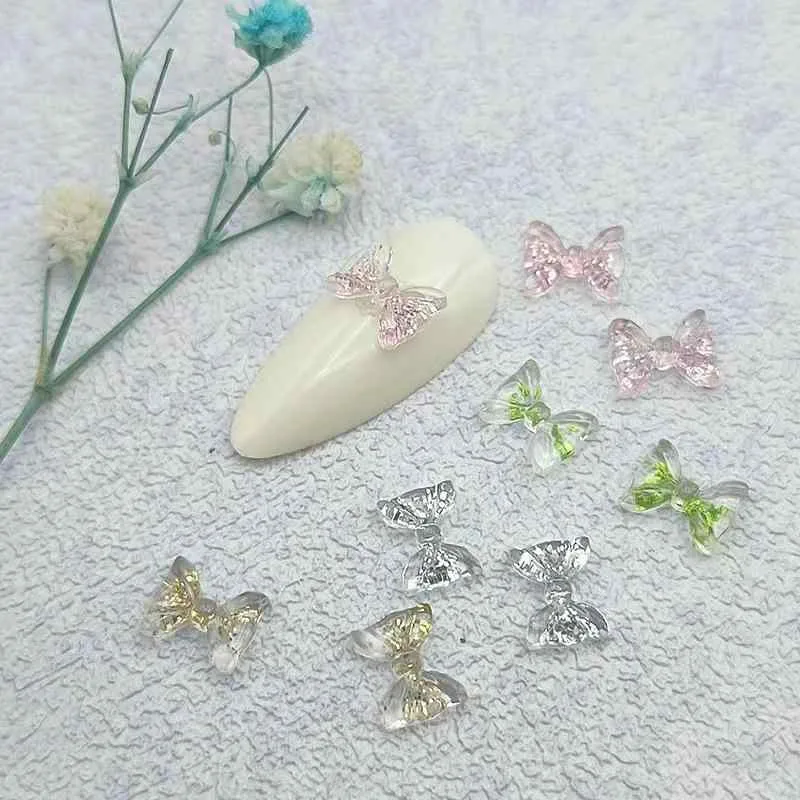 ネイル デコレーション 夏用 立体 キラキラパウダー リボン バタフライ ゴールド シルバー ジルコニア ミックスセット かわいい 輝き 装飾 ネイルアート アクセサリー サマー 日常使い 軽量 細工