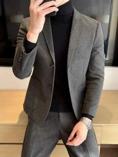 ジャケット メンズ 男性用 秋冬 厚手 ウール混 カジュアル スーツ テーラードジャケット 紳士服 上着 トップス 高級感 大人っぽい きれいめ シンプル 無地 ゆったり プラスサイズ 体型カバー 大きいサイズ 着痩せ 防寒 保温性 アウター 通勤 アウ