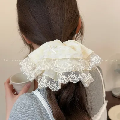 質感のあるレース、優しい気質、大きなヘアリング、高弾性ヘアアクセサリー、レースヘアリング、特大ポニーテールヘアロープ