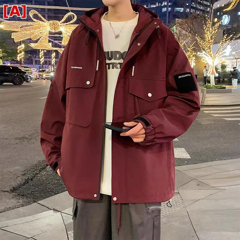 コート 男性用 メンズ アウター ジャケット フード付き ゆったり 無地 シンプル カジュアル 春秋用 防風 防寒 軽量 羽織り 体型カバー 大きいサイズ プラスサイズ 着痩せ 細見え お腹周り 二の腕カバー 通勤 通学 普段使い アウトドア レジャー