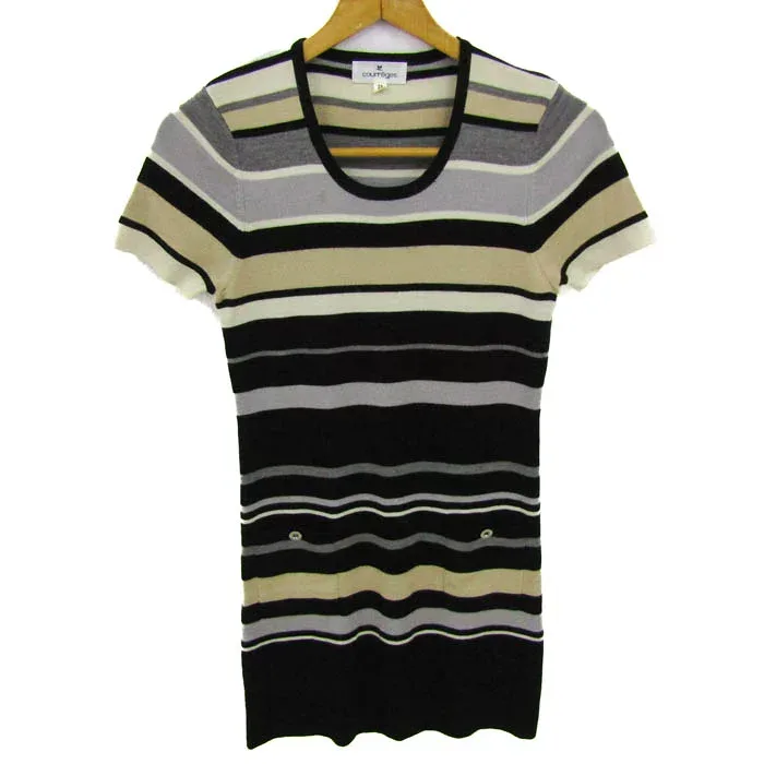 courreges クレージュ チュニック シャツ トップス 半袖 ニット ボーダー柄 レディース 38サイズ ブラック 【中古】